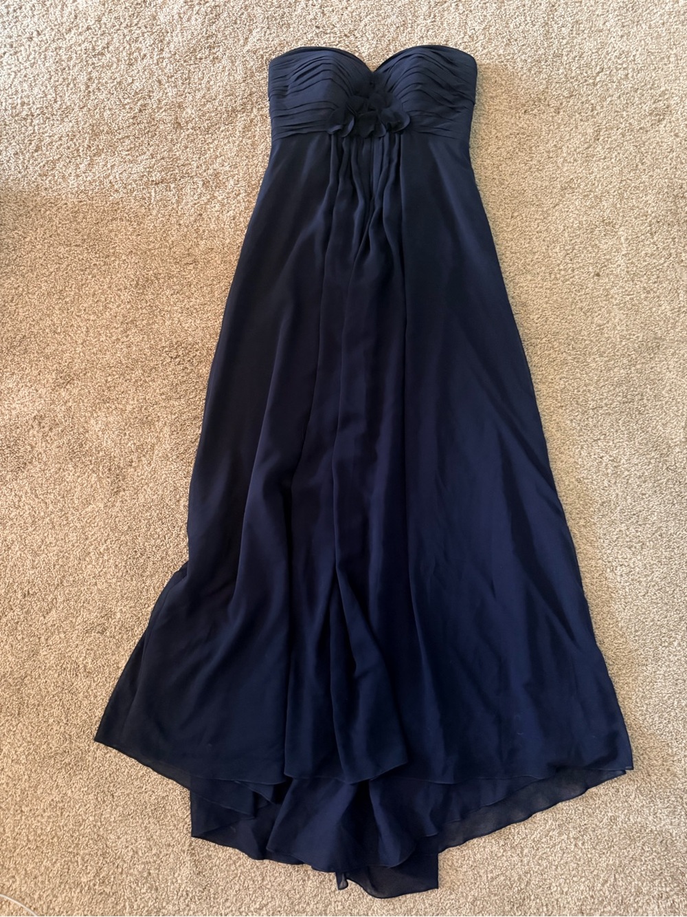 GT-0112 Bill Levkoff Navy Strapless Chiffon Maxi Gown 12 Floral Sweetheart